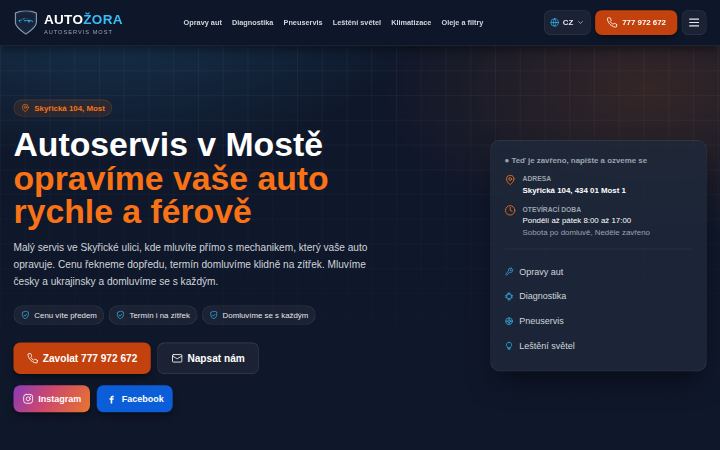 Náhled titulní stránky webu autozora.cz