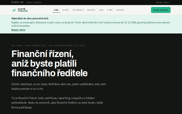 Náhled titulní stránky webu hlavnifinancni.cz