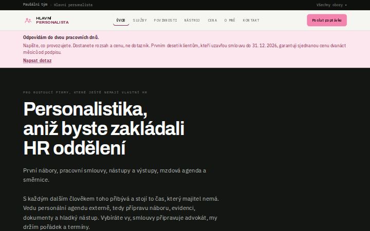 Náhled titulní stránky webu hlavnipersonalni.cz