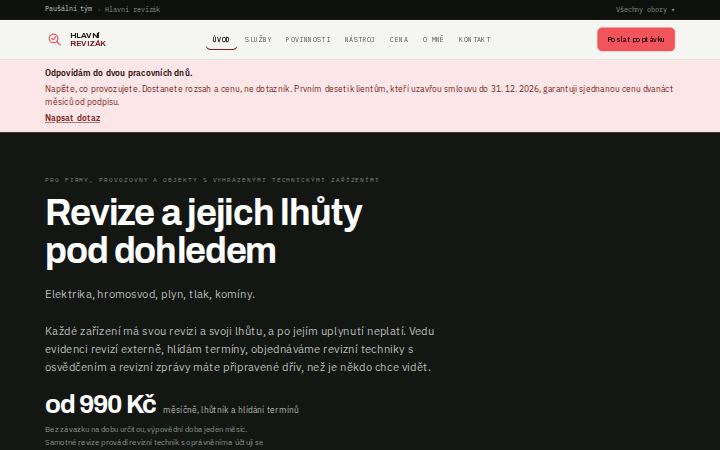 Náhled titulní stránky webu hlavnirevizak.cz